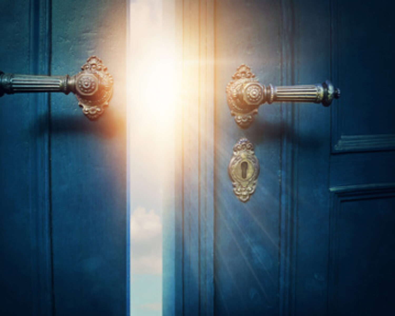 Open blue door and sunshine